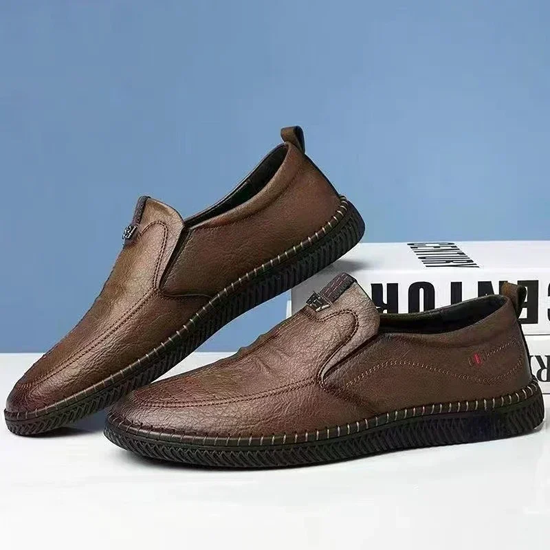 Leather Men Shoes Breathable Business Summer Slip on Loafers Man Casual Black Flats Driving Walking Shoes Moccasins Leather Shoes