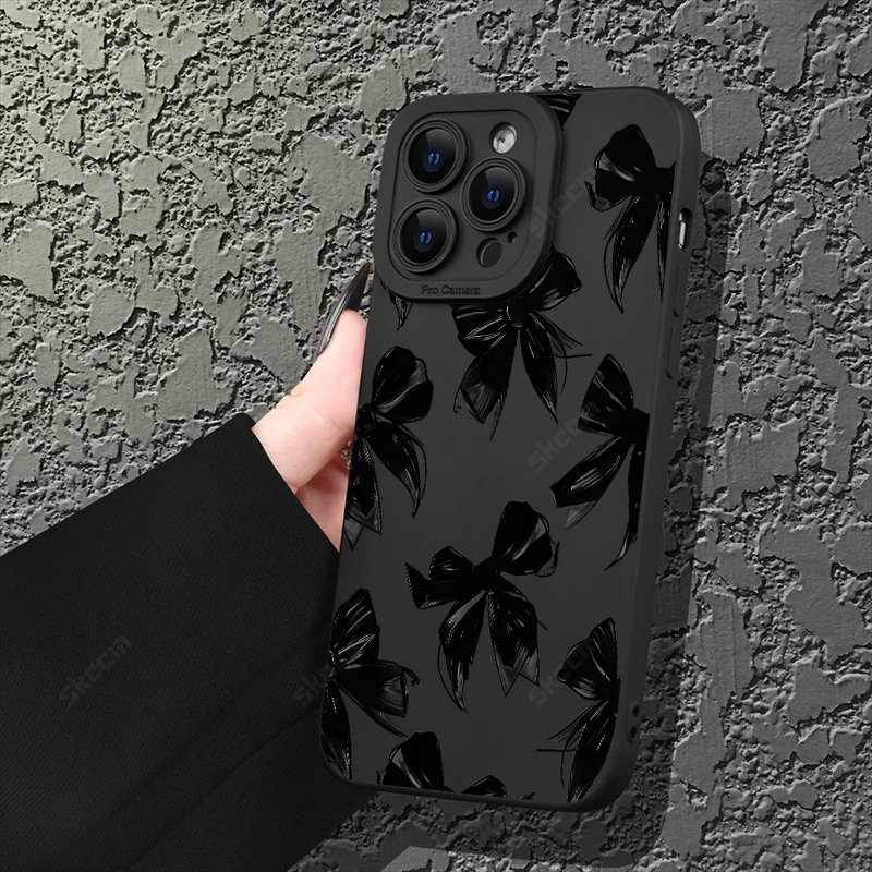 Elegant Black Bow Shockproof Silicone Phone Case - Soft Protective Cover