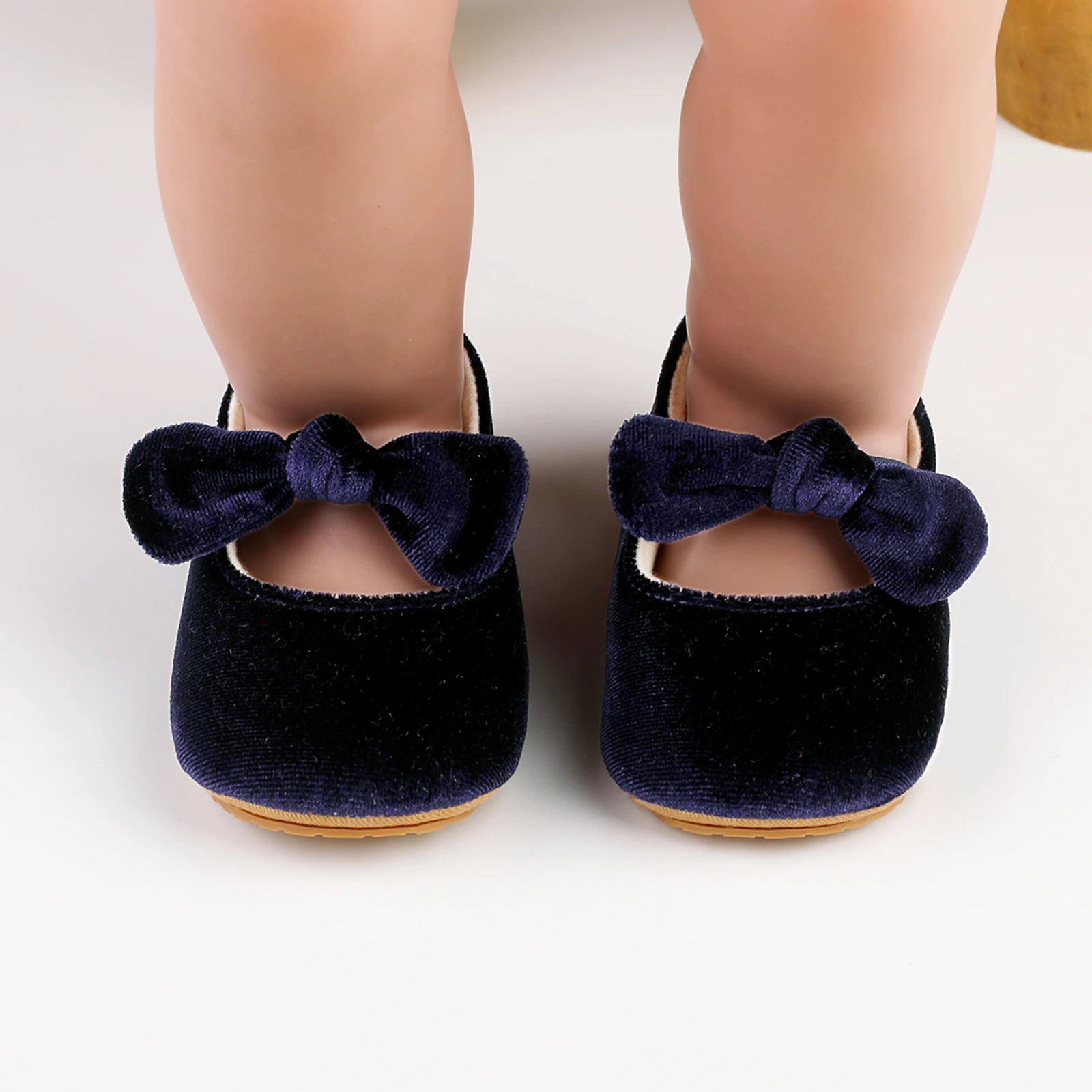 Princess Infant Baby Girls Velvet Crib Shoes Newborn Dress Crib Shoes Mary Jane Flats Bowknot Children Non-Slip Baptism
