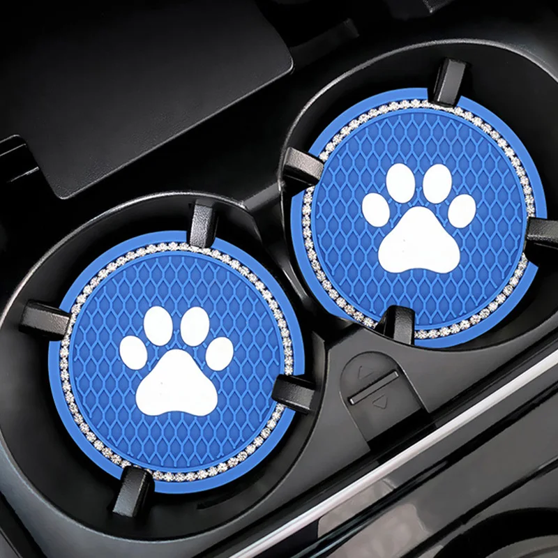 Car Coasters Cup Holder Vehicle Bling Silicone Car Coasters Anti Slip Dog Paw Coaster Mat Universal Auto Accessories