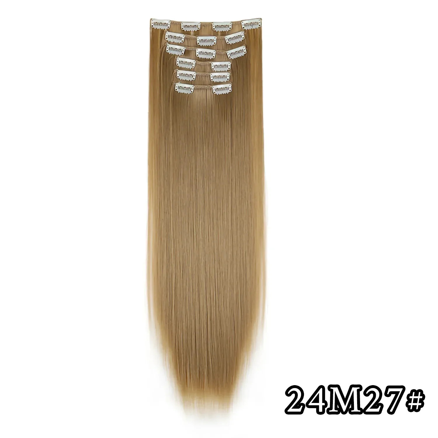 Elegant Black Ombre Long Synthetic Hair Extensions - 24 Set of 6, Heat Resistant, Clip-In