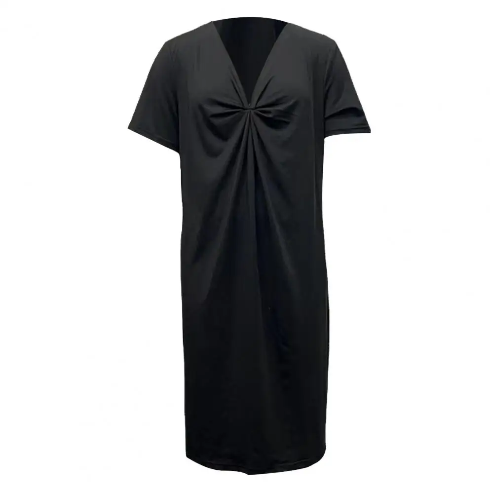 

Lady Casual Dress Stylish Summer Women's Deep V Neck Midi Dress with Knot Detail Pleated Design for Casual Daily Wear in Pure