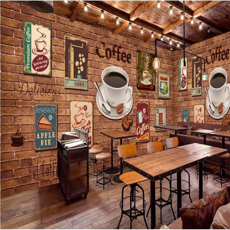 Europe And America Retro Nostalgia Coffee Icons Red Brick Wallpaper Cafe  Restaurant Coffee House Industrial Decor Wall Paper 3d - Wallpapers -  AliExpress