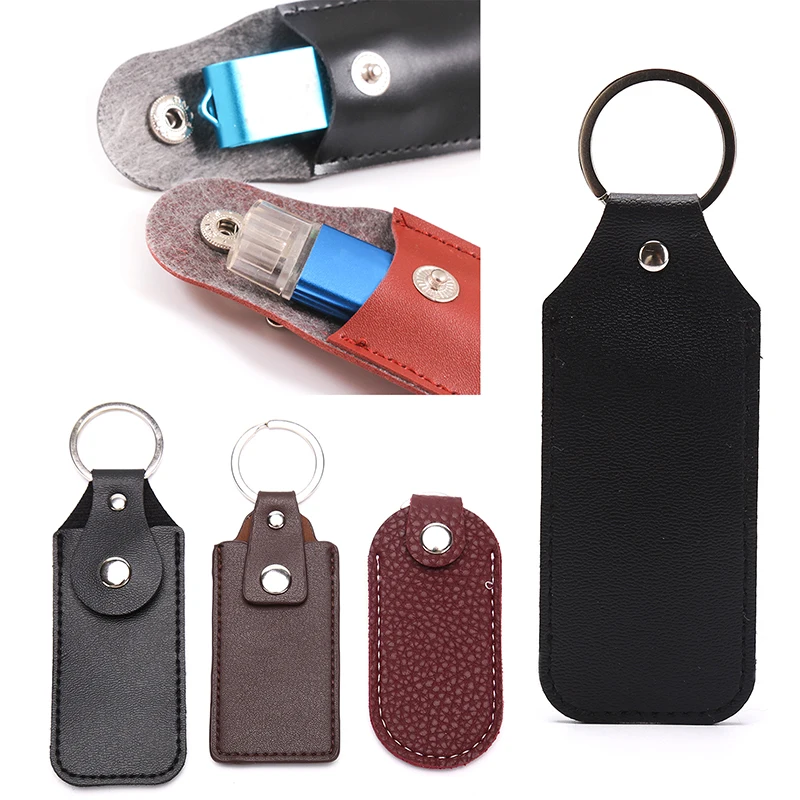 1pc PU Leather Bag Cases for USB Flash Drive Keyring Storage Bags