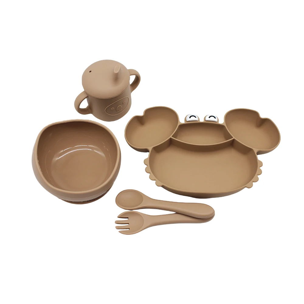 طقم أدوات طعام للأطفال مع طبق مقسم على شكل سرطان ا...