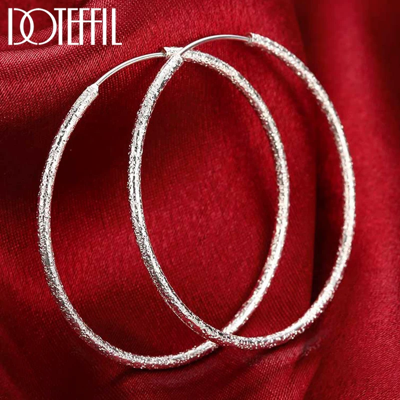 

DOTEFFIL 925 Sterling Silver Matte Round Circle 50/60mm Hoop Earring For Woman Wedding Engagement Party Fashion Charm Jewelry
