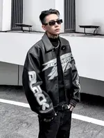 Autumn Winter Punk Coat Embroidery Motorcycle Suit PU Leather Jacket Men's High Street Retro Niche Silhouette Heavyweight Jacket 1