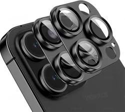 Premium Dual Pack Metal Alloy & Tempered Glass Camera Lens Protector Film - iPhone 15 Pro (Black)