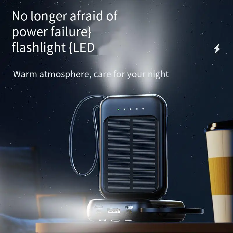 Solar Battery Charger Solar Power Bank with Cable and Flashlight 20000mAh Small Portable Mobile Power Bank Phone Charger
