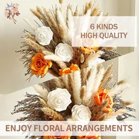 71Pcs Artificial Flower Arrangement Mix Real Rose Dried Pampas Grass