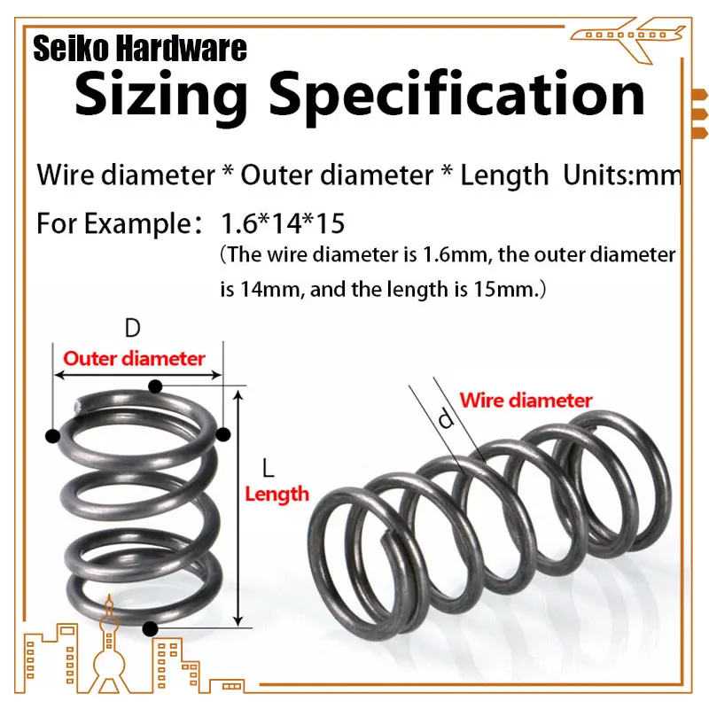 Pressure Springs Spring Steel Return Wire Diameter 0.6mm-0.8mm Outer Diameter 3mm-18mm Long 100mm-300mm