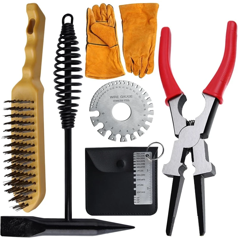 A83I-6PCS Welding Slag Removal Tool Set MIG Welding Pliers Set With Metal Plate Thickness Gauge Gloves Wire Gauge