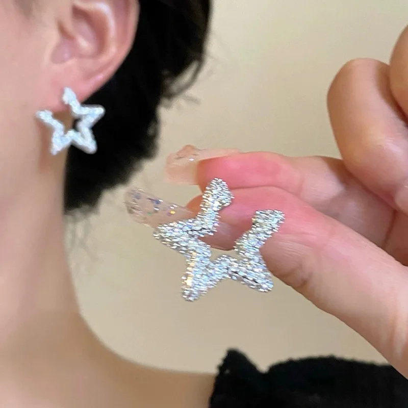 Роскошные серьги серебряного цвета со звездами для женщин, новинка 2023, модные блестящие серьги, подарок на день рождения, ювелирные изделия