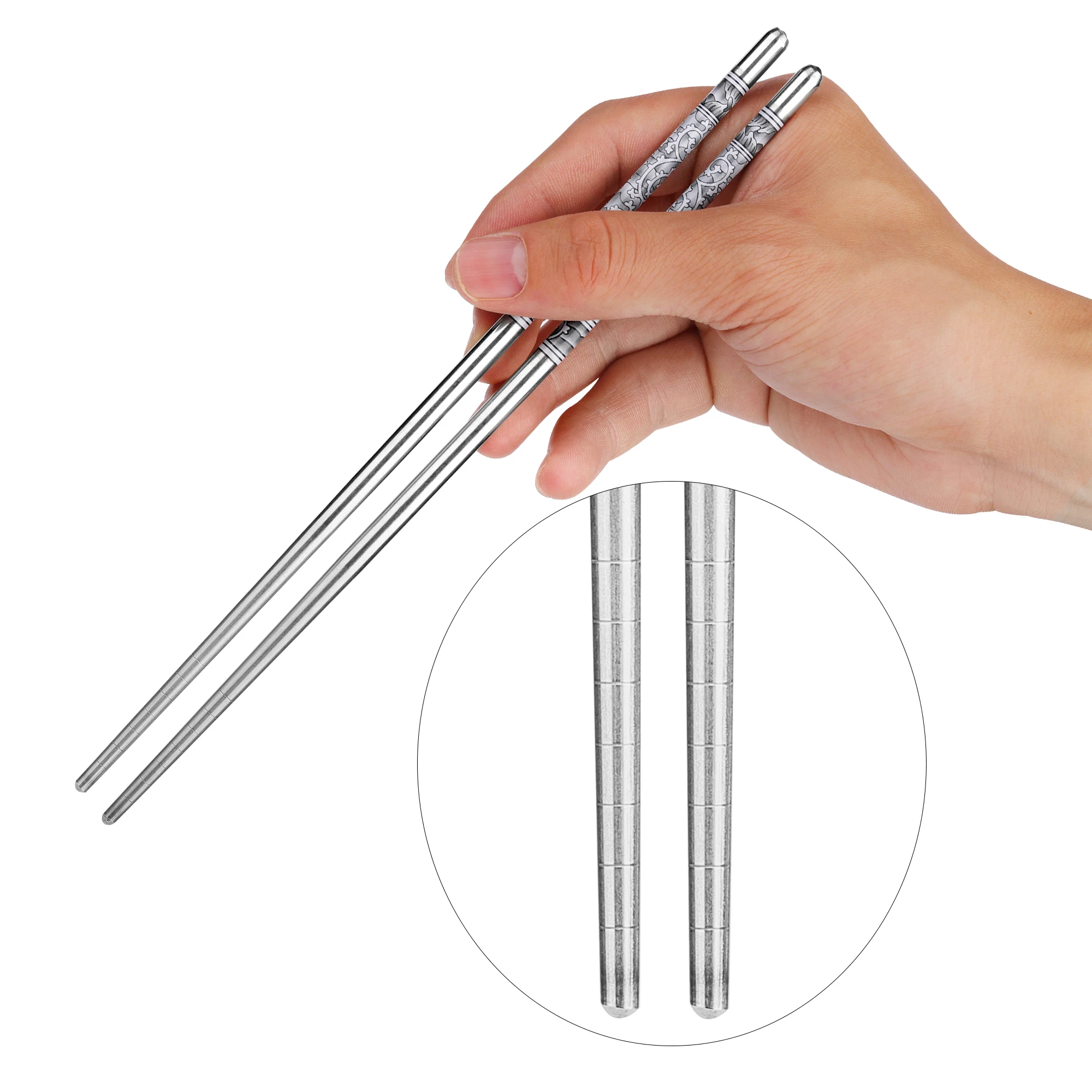 1Pair Food Stick Chinese Traditional Flowers Pattern Stainless Steel Chopsticks Tableware Christmas Gifts 8.8inch