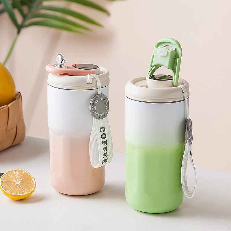 

Новая портативная градиентная умная кофейная кружка с индикатором температуры 316 термос из нержавеющей стали чашка с веревкой для переноски 420 мл