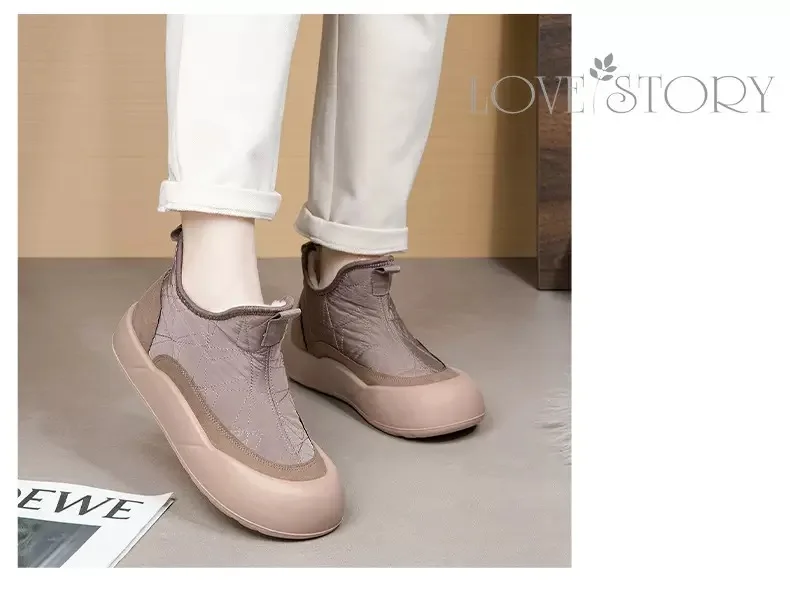 Dicke Sohlen Design Baumwolle Schuhe für Frauen 2024 Herbst und Winter Neue Plüsch Isolierung Flache Top Sport Schuhe Zapatillas Mujer – Detail 12