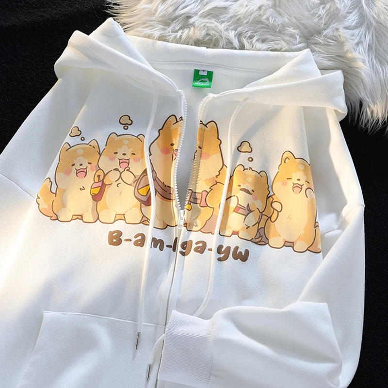 

Женские толстовки в стиле Харадзюку Y2k, толстовка на молнии с мультяшным принтом собаки, милая японская Толстовка большого размера, пальто, уличная одежда