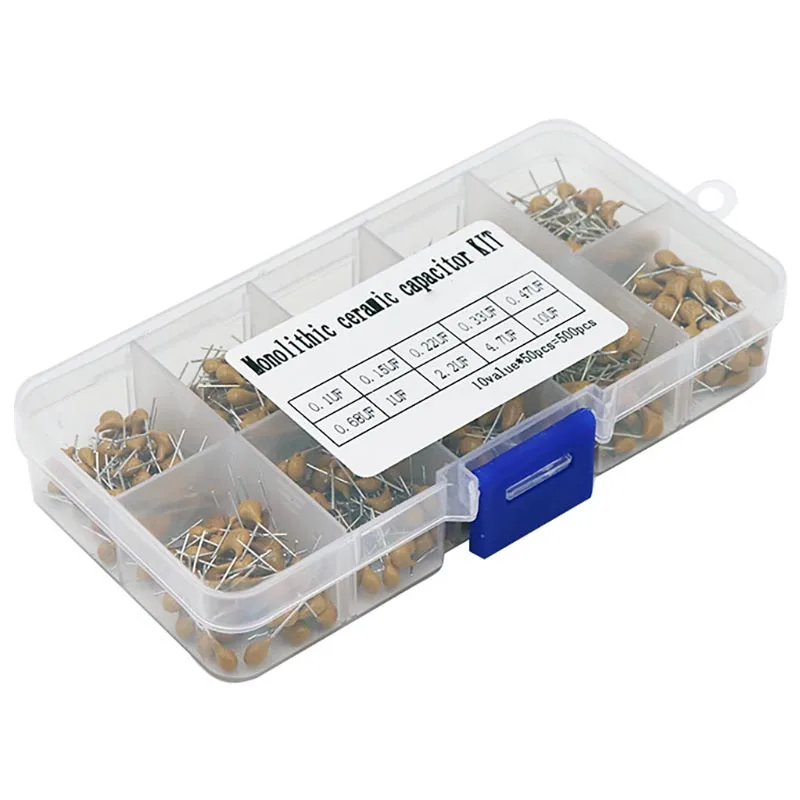 Kit 500 Condensateurs Céramique 0.1uF-10uF - Assortiment Multicouches Haute Précision - Boîte Rangement