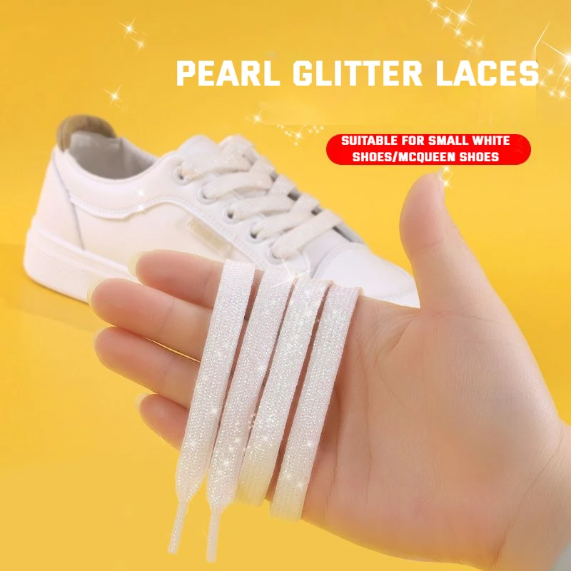 Vibrant Metallic Glitter Flat Shoelaces - Silver, White, and Gold for Sports and Running Shoes