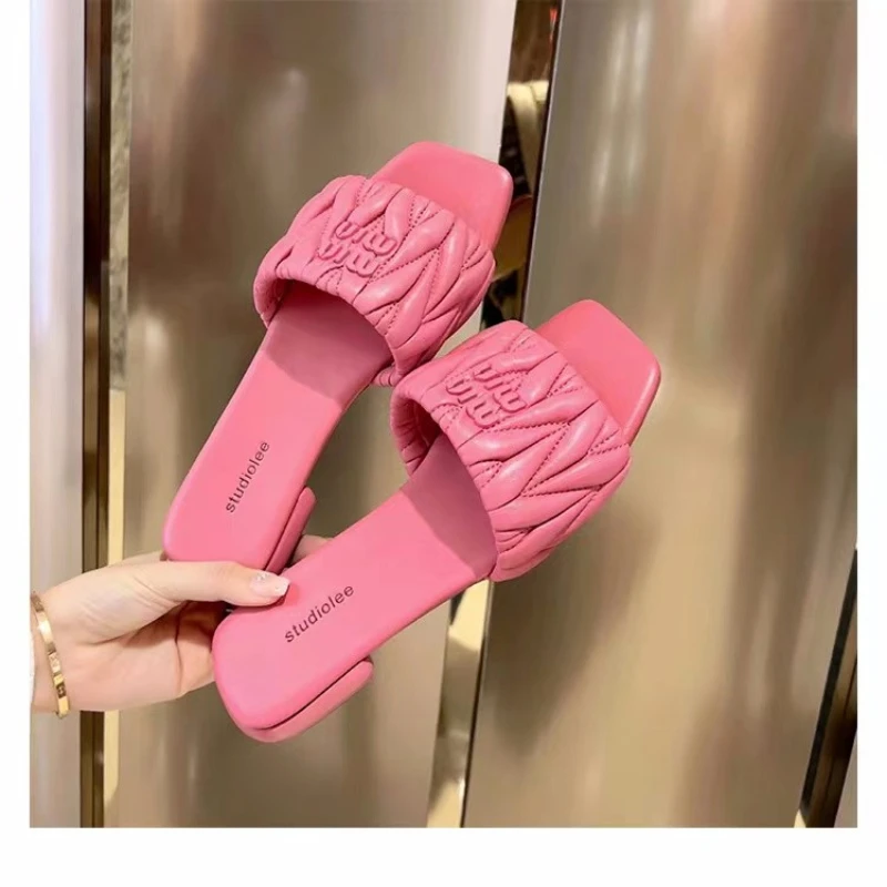 Summer New Style Fashionable Elegant Casual Women's Shoes Solid Color Round Toe Lightweight Flat Heel Open Toe Slippers NO:L8