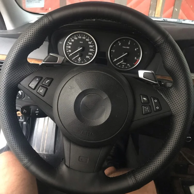 Lenkradbezug Schwarz Echtleder Für BMW E60 E61(Touring) 530d E63 E64 2004-2010