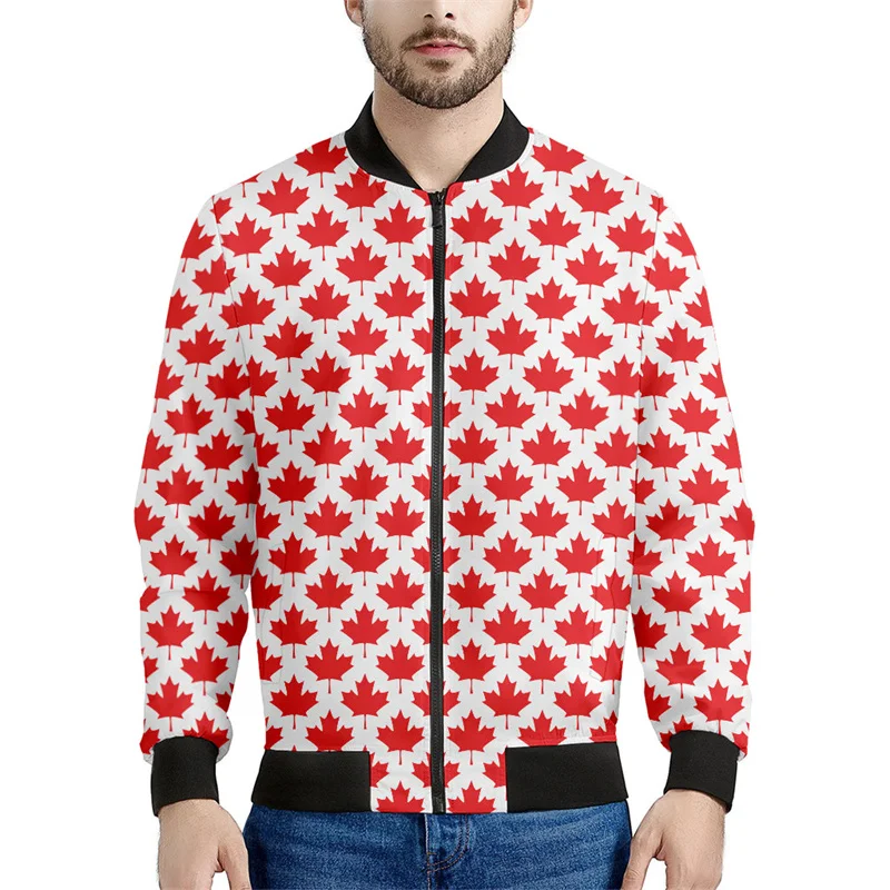 thumbnail image 1 of Chaqueta con estampado 3D de hoja de arce de Canadá para hombres y niños, chaqueta informal con cremallera para la calle, sudadera estilo aviador para primavera y otoño, 1 of 5