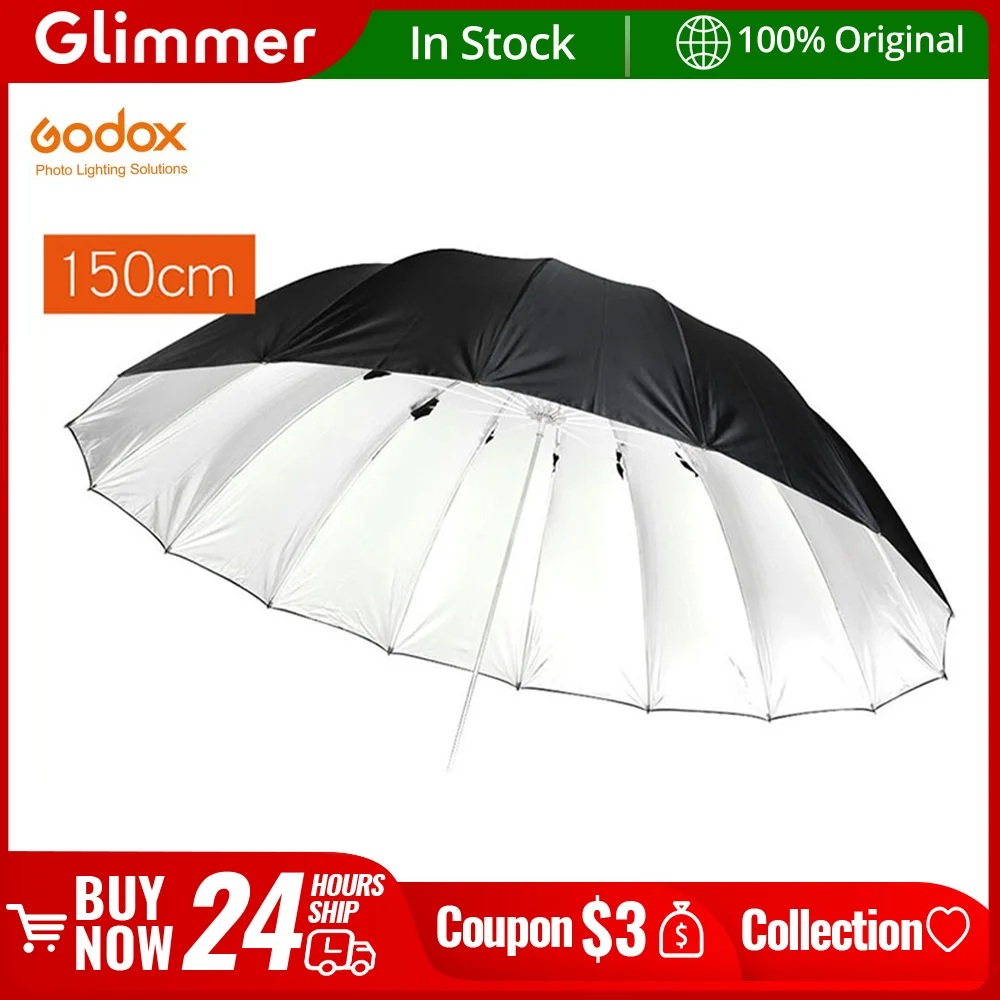 Godox 150cm / 60in 블랙 실버 스튜디오 사진 반사 조명 라이트 우산