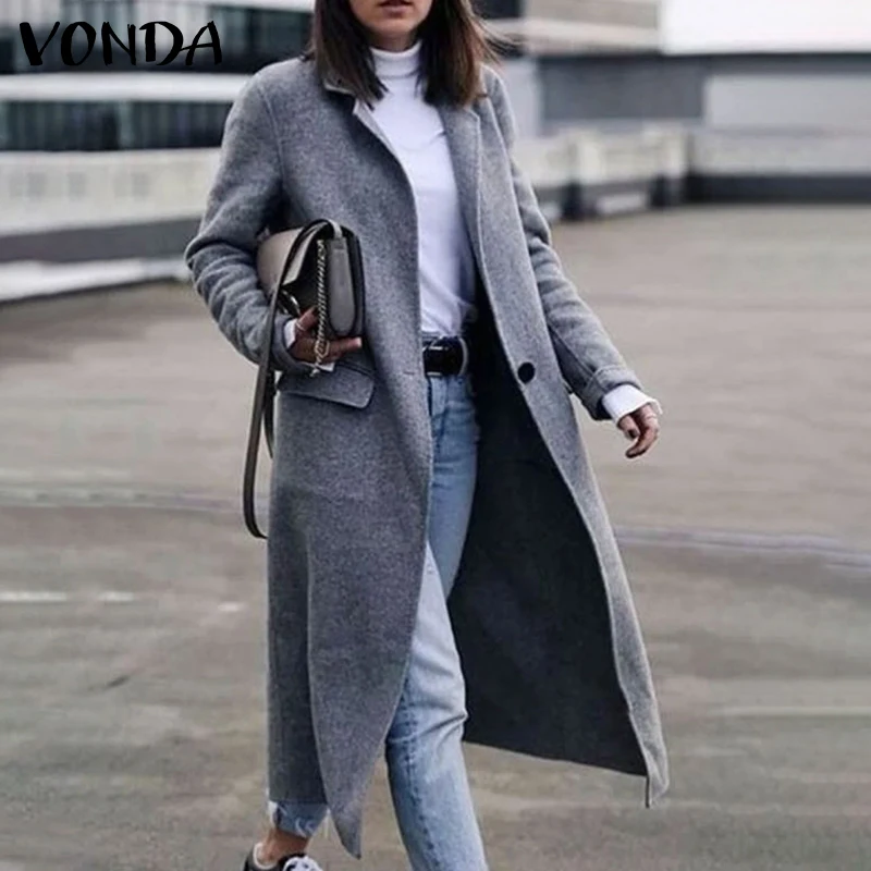 abrazo Cuando Erudito VONDA Chaqueta informal con botones de solapa para mujer, abrigos de  oficina, Blazer largo de gran tamaño, Poncho de manga larga sólido, 2022| Blazers| - AliExpress