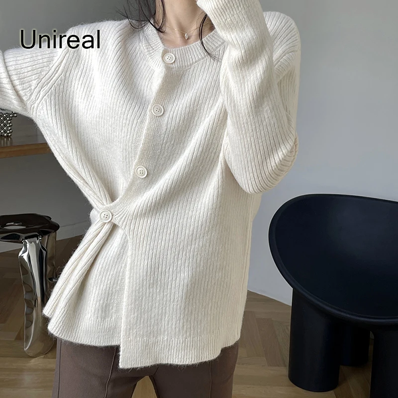 

Unireal 2022 Autumn Designer Women Knitted Cardigan Loose Casual Female Sweater Cardigans Outwear Coats