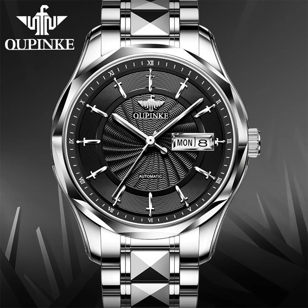 

OUPINKE Top Brand Fashion Business Men Watch Luxury Automatic Mechanical WristWatches Waterproof Luminous Date Mens Watches
