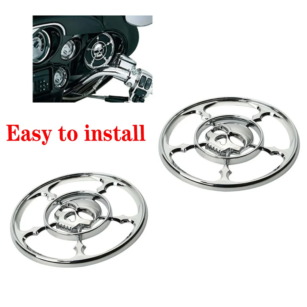 Per Harley Touring Electra Street Glide Trikes 1996-2013 4 1/2 "Chrome Widow Moto Skull Speaker Trim Grill Cover Case