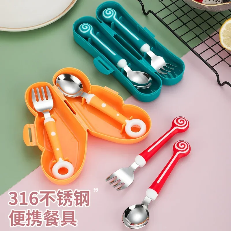 

Детская столовая ложка из нержавеющей стали 316, удобный набор, мультяшная ложка для детского питания, ложка для обучения еде младенцев