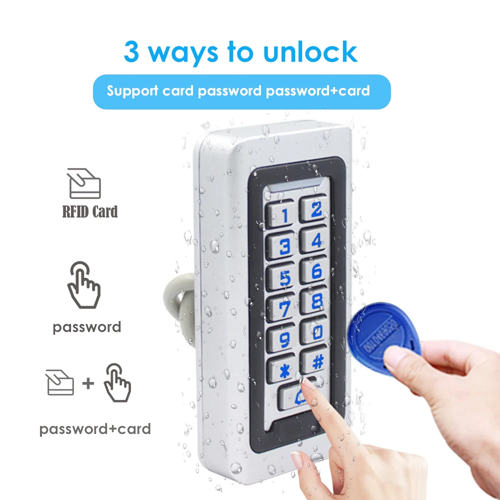 2000 User Metal Backlight Keypad Lock RFID 125Khz Standalone Door Access Control Wiegand 26 Output Reader Waterproof