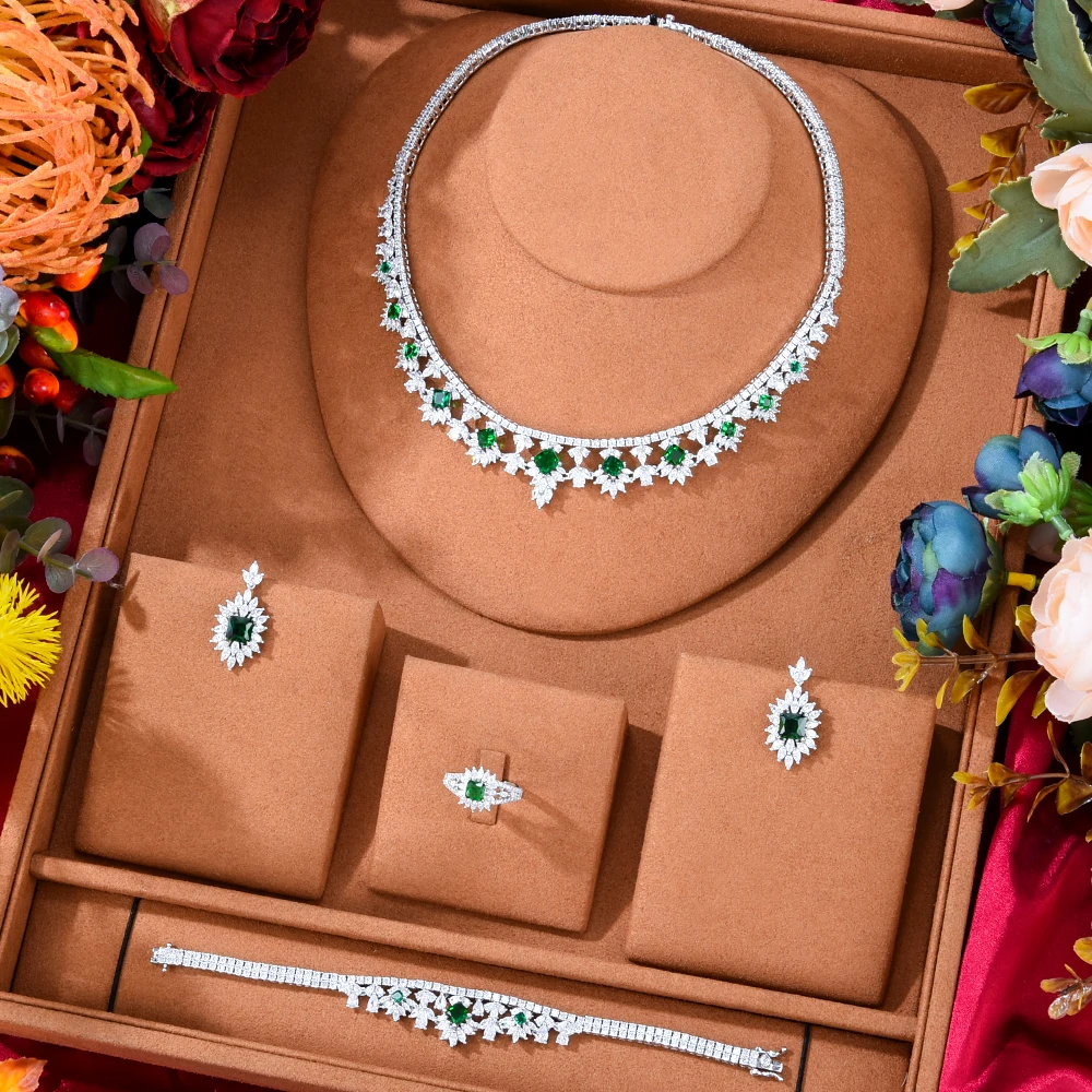 

GODKI Brand Sweet Shiny Luxury Gorgeous Green CZ Necklace Earrings Jewelry Set Women Wedding Sparkly Women Wedding Accessories