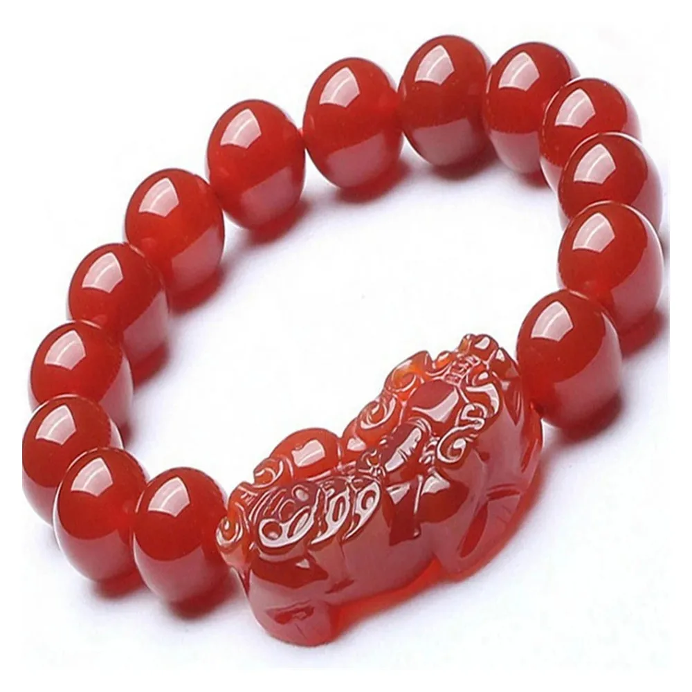 

JOA HOA Natural Red Jade Lucky Beads 12mm Handring Women Brave PIXIU Bracelets & Bangles Hand Bijoux JADEITE Fine Jewelry