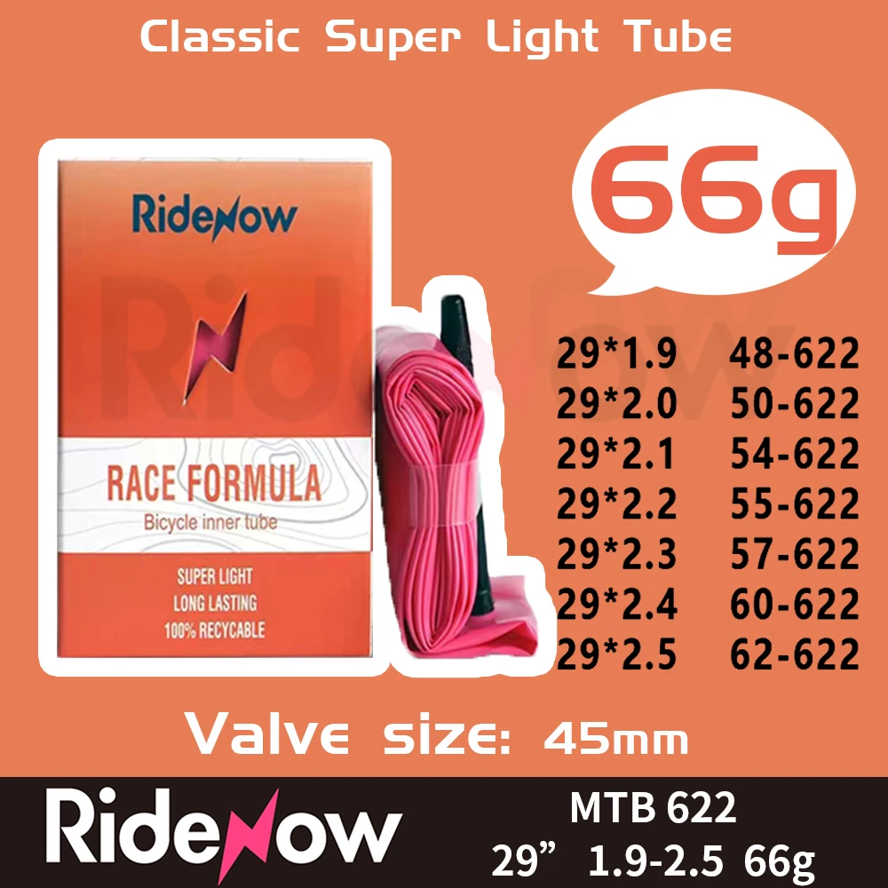 

Сверхлегкая велосипедная внутренняя трубка Ridenow 622, 29 дюймов, MTB 622, SV45, длина клапана, французская шина для велосипеда 45 мм, супер стандартная