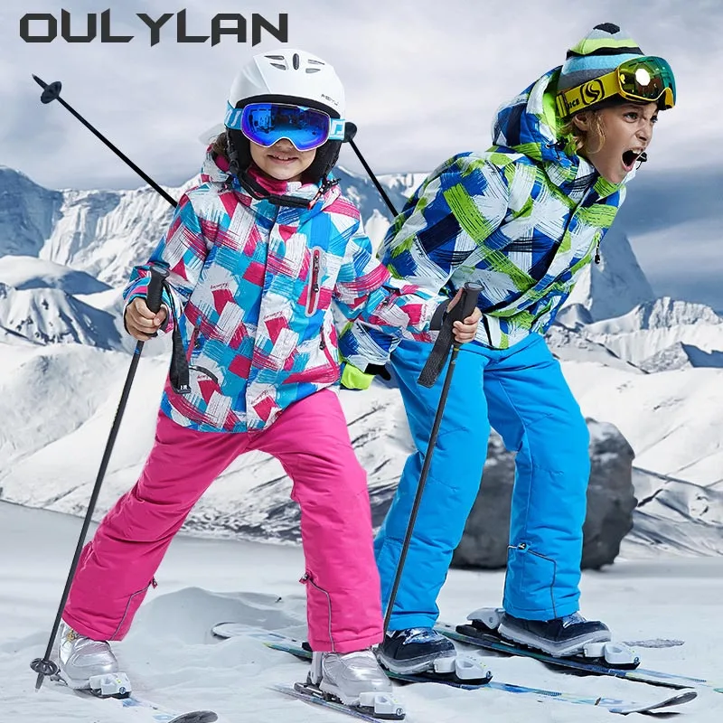 

Oulylan Kids Ski Suit Girl Outdoor Snowboard Jacket Boys Children Ski Set Warm Hooded Winter Clothing Windproof Waterproof