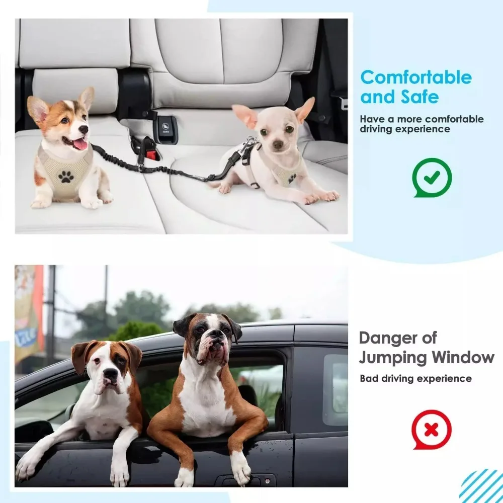 Dog Seatbelt Leash Double Dog Seatbelt Adjustable Vehicle Safety Leash Elastic Protect Shock Reflective Dog Car Restraint for Pet Safety Belt