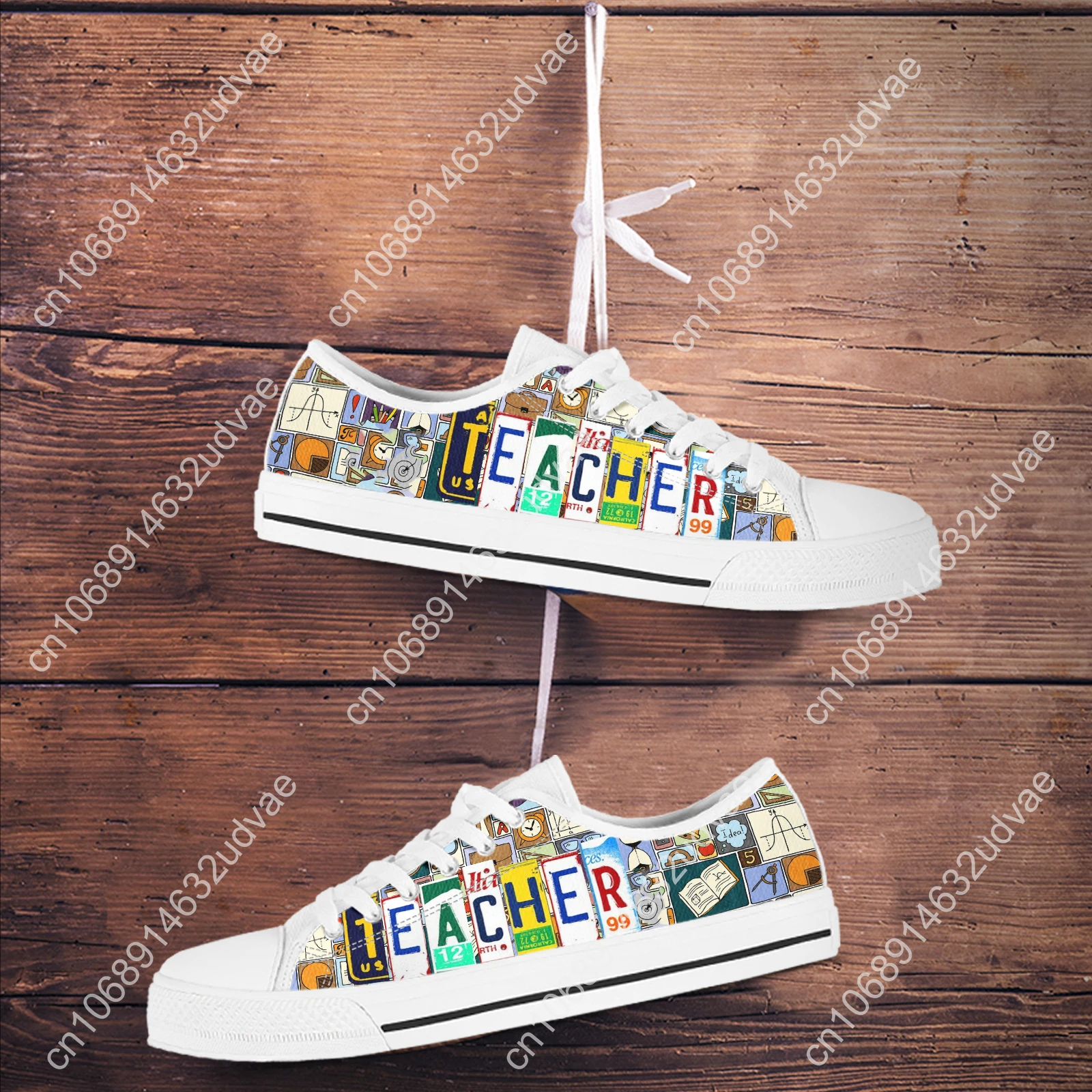 Sneakers Women Shoes 2024 License Plate Teacher Pattern Canvas Shoes Casual Women Sport Shoes Flat Lace-Up Zapatillas Mujer