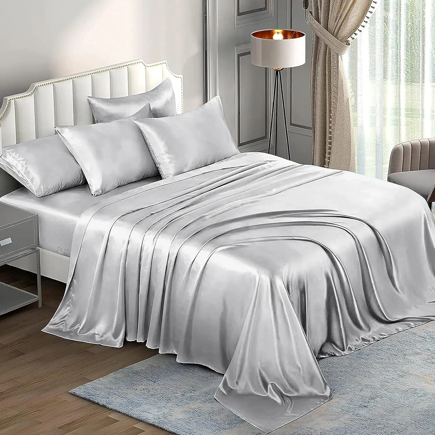 Silk & Semi Quilt  Fabric- 8 Piece Fancy Bedsheet Set - Golden