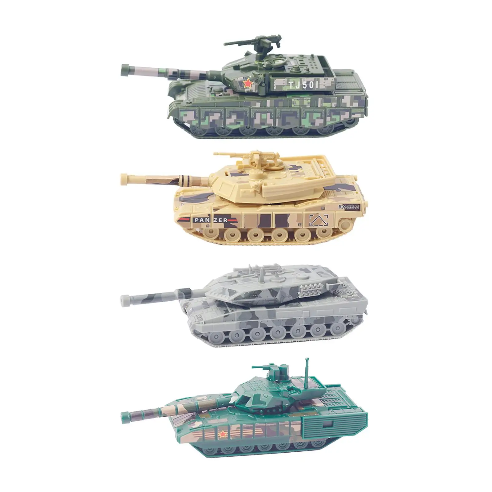 4 Pieces 1:100 Scale DIY Tank Model Tabletop Decor 99A1 2A6 Ornament Mini Vehicles 4D Modern Tank Model for Boy Girls Gifts