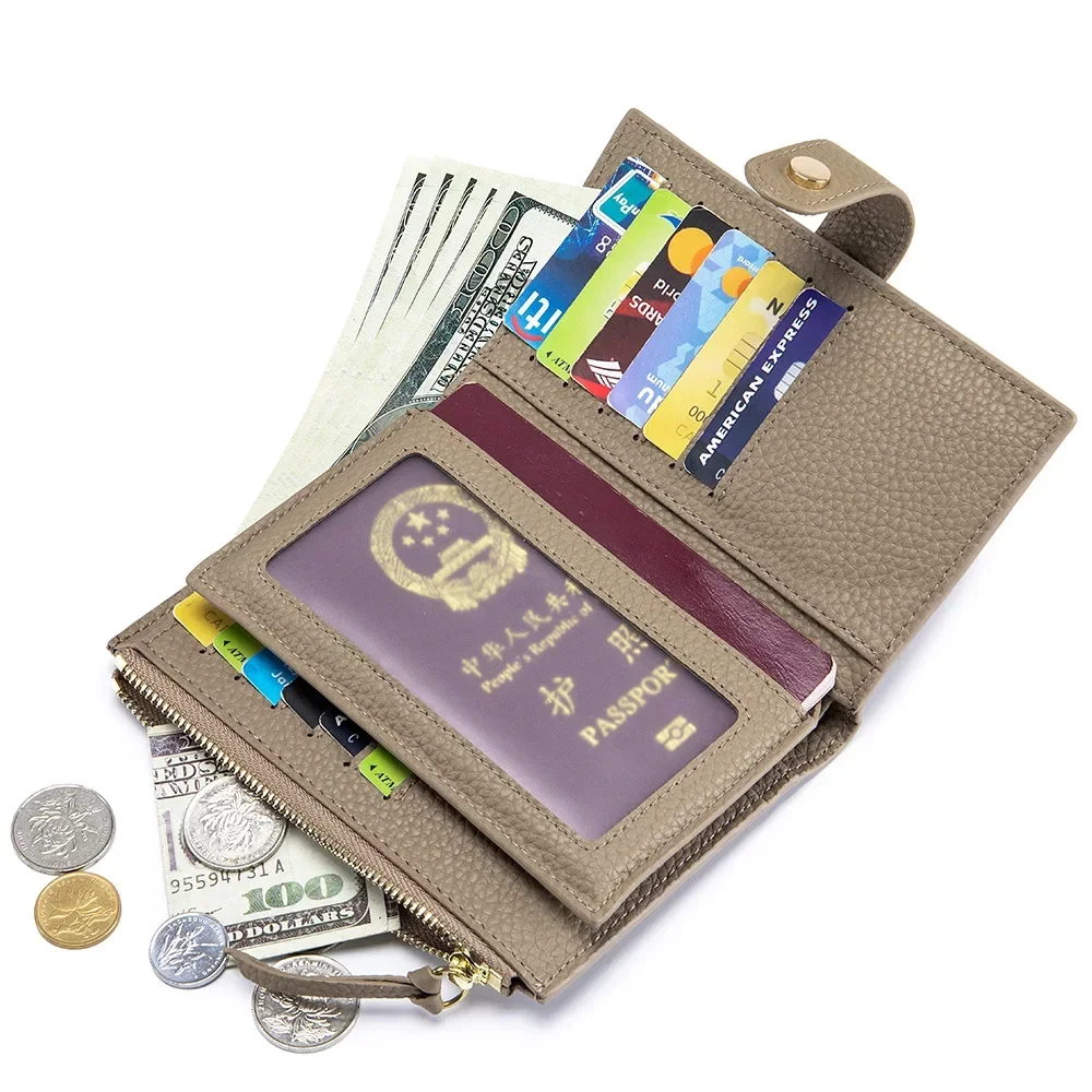Small Wallet for Women Genuine Leather Bifold Multi Mini Card Holder Organizer Purse Ladies Short Wallet with Passport ID Window