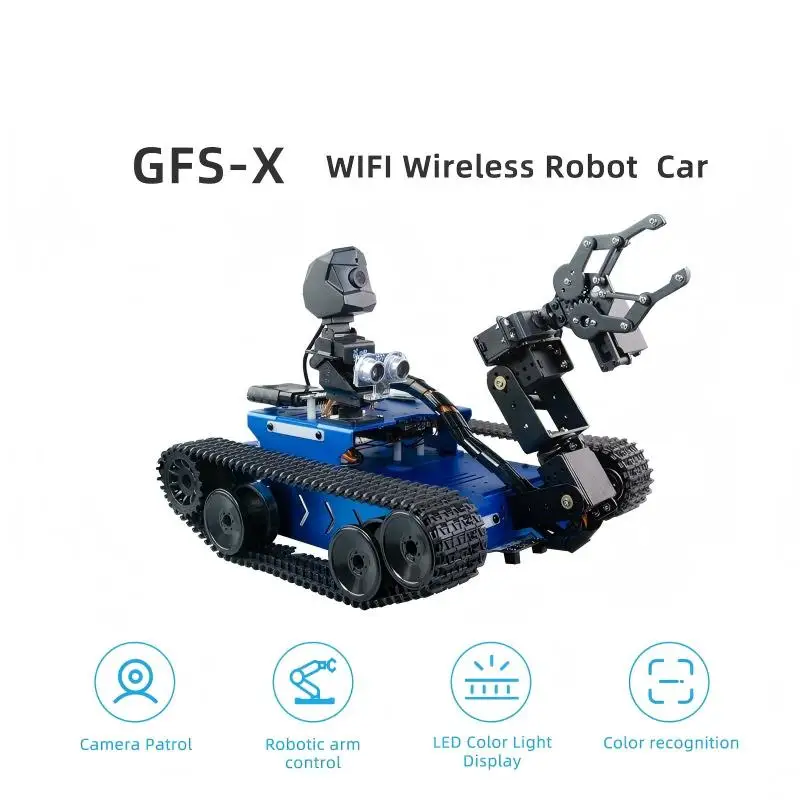 4 자유도 로봇 팔 카메라 시각 인식 WiFi 트랙형 로봇이 장착된 RC 탱크, 아두이노 STM32 라즈베리 파이 프로그래밍 가능 DIY 자동차