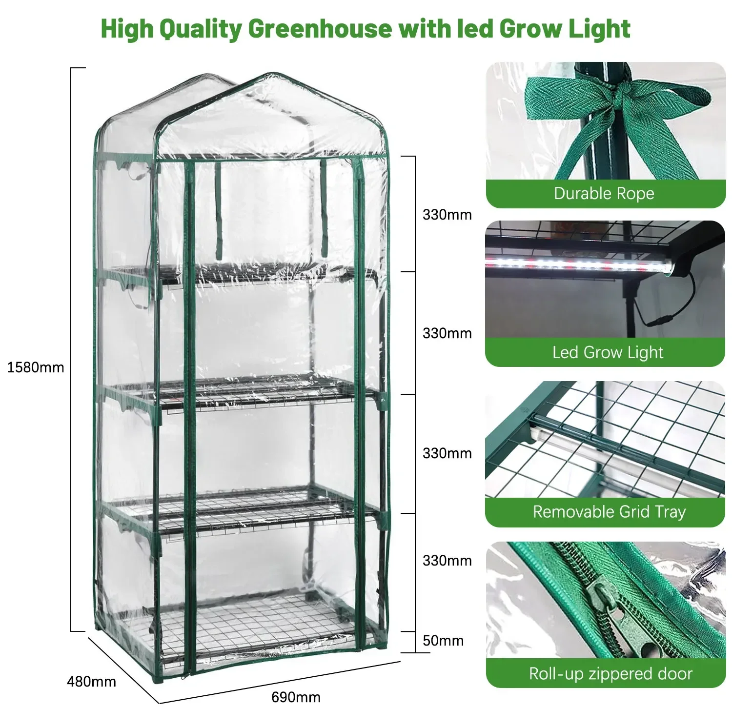 Garden Warm Room,Indoor Growing Seed Light Stand Mini Garden Greenhouse,4 Tier Shelf with Transparent Thermal Cover with Zipper