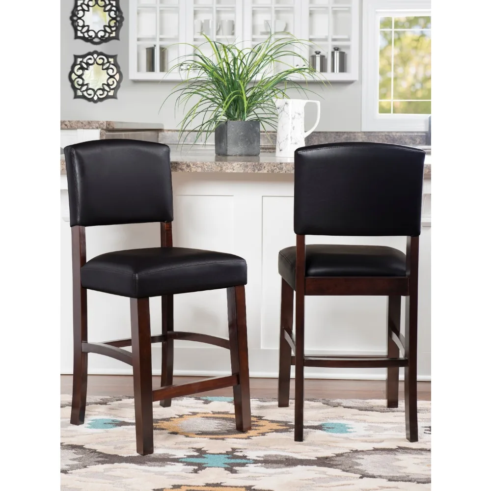 

Premium bar stool, 24 "indoor wooden counter stool, espresso/dark brown synthetic leather, with soft cushioned bar stool
