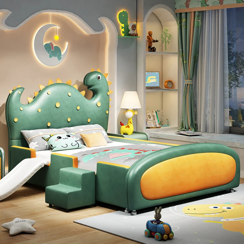 Design Boys Leather Double Bed Modern Luxury Loft Baby Children Beds Frame Queen Lit De Chambre A Coucher Home Furniture 2