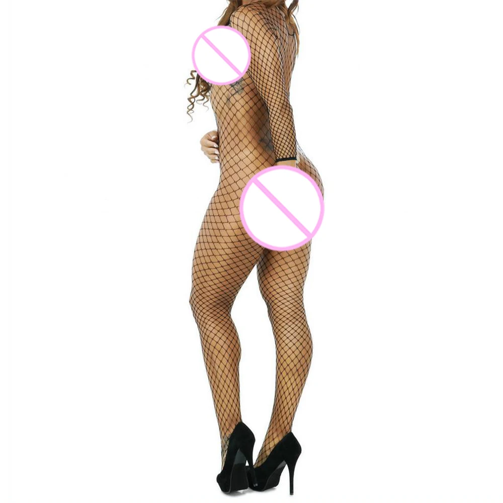 Adult Women Underwear Exotic Tight Lingerie Lady Sexy Bodysuit Transparent Fishnet Bodystocking Attached Stockings Jumpsuit