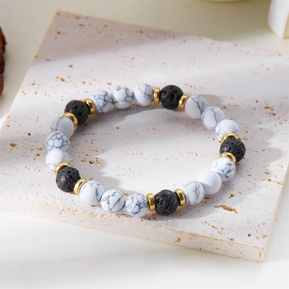 Stress-relief bracelet with soft lavender and white stones
