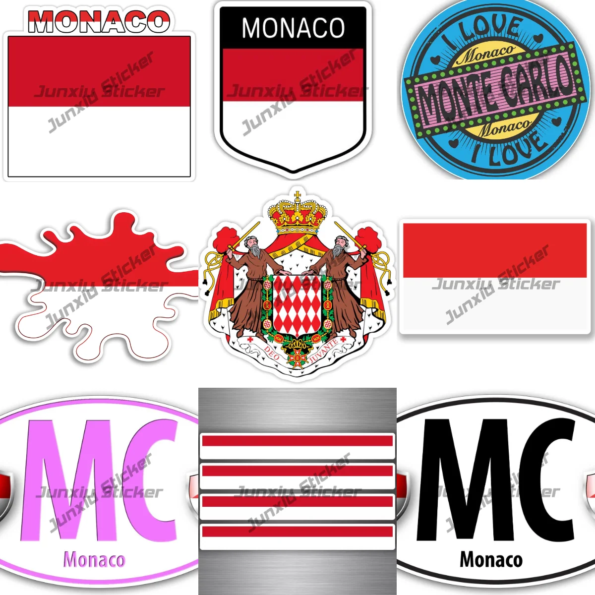Monacan Coat of Arms and Flag Oval Sticker for Bumper, Laptop, and More