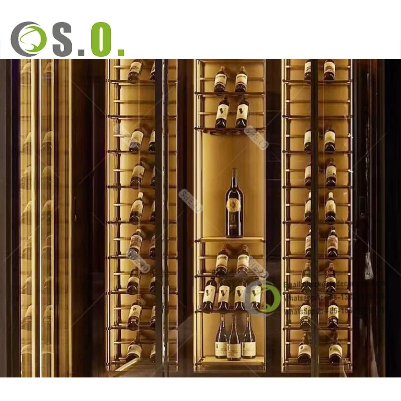 Latest Design Tempered Glass Wine Cabinet bar Living Room Furniture Stainless Steel Wine Storage Cellar Cabinet